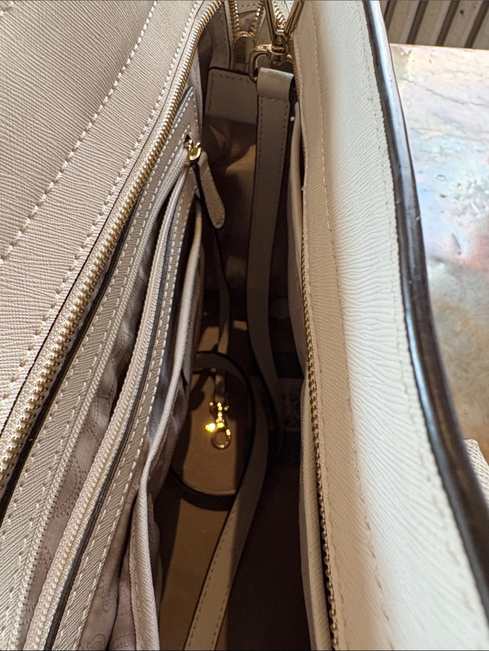 MICHAEL KORS Cream Studded Saffiano Satchel with Gold Hardware - Picture 3 of 3